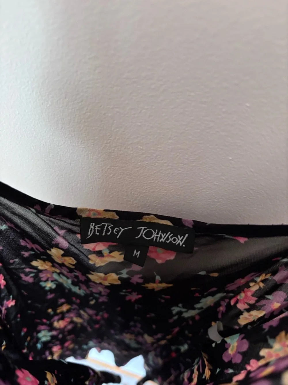 Vintage Betsey Johnson Black Floral Slip Dress with Pastel Accents - Picture 4 of 6